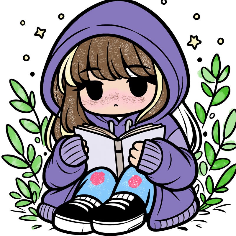 girl in oversized hoodie reading a book