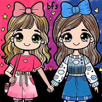 two girls holding hands bffs 10 years old