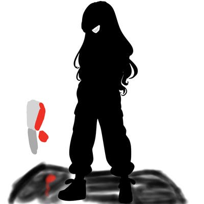 girl in baggy pants crop top and long hair