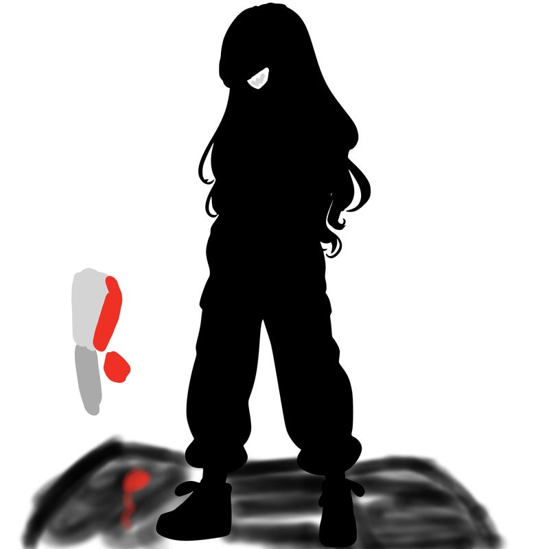 girl in baggy pants crop top and long hair