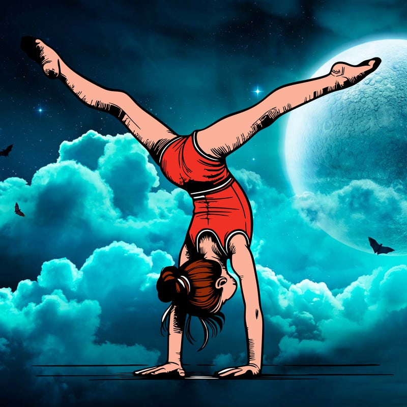 realistic gymnastic hand stand girl in four splits