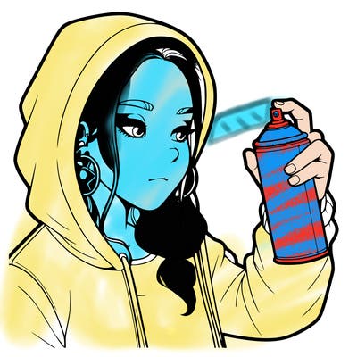 a realistic girl, spray painting