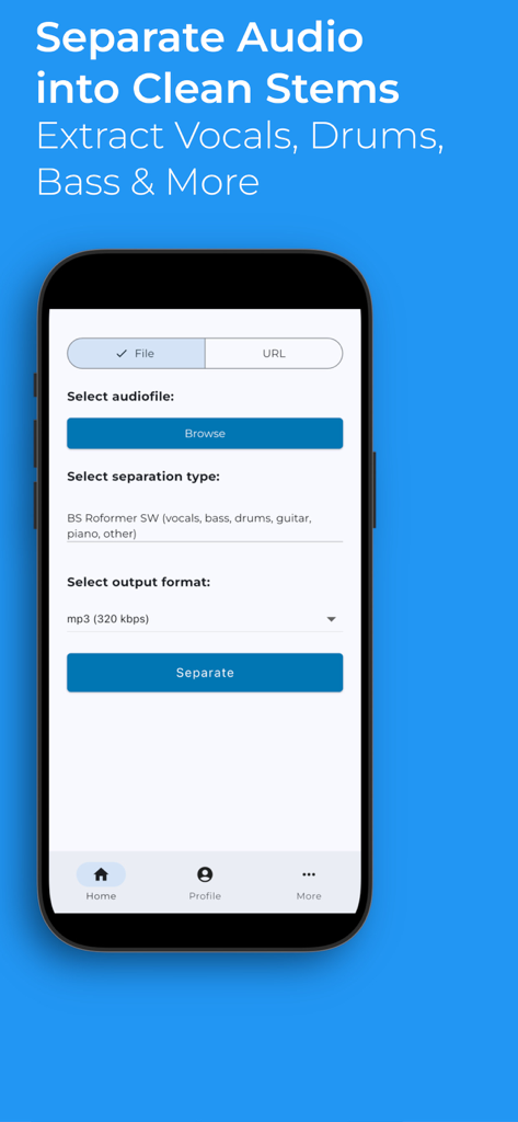 MVSEP - MVSEP app interface for separating audio into clean stems like vocals and drums.