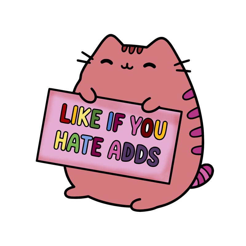 a kawii pusheen cat holding a sign that says like if you hate adds