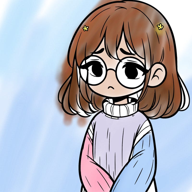 sad girl with glasses in a sweater