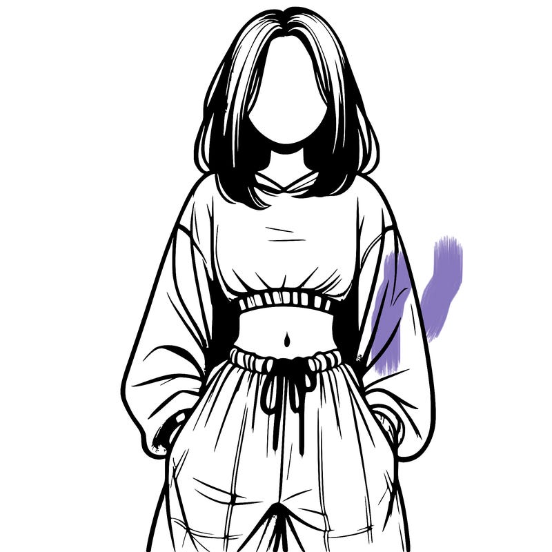 realistic girl faceless with baggy pants and a crop top