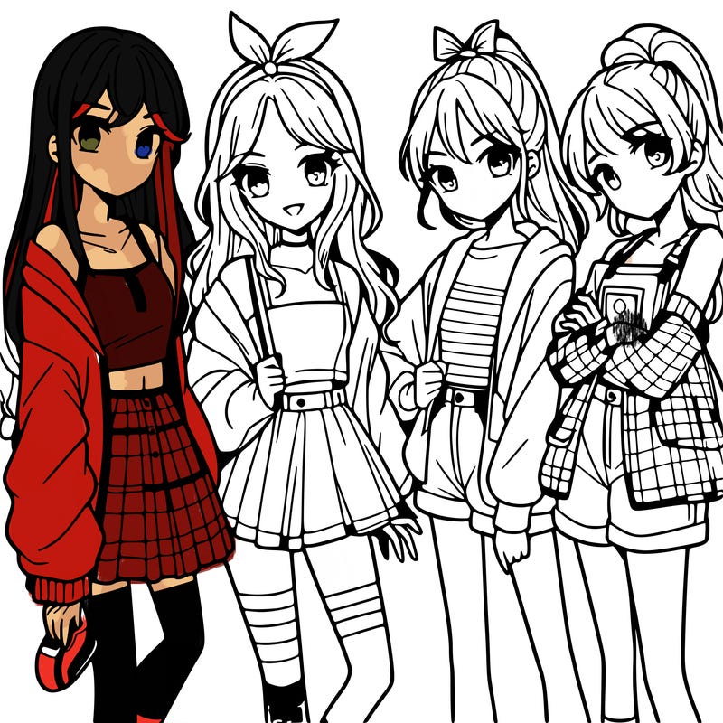 teen manga girls group of 4