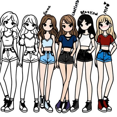 a group of girls wearing crop tops and shorts