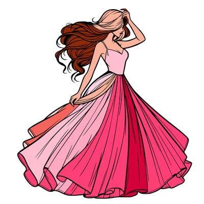 realistic woman with dress flowing in the wind