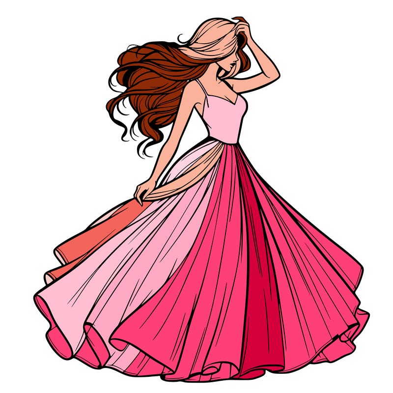 realistic woman with dress flowing in the wind