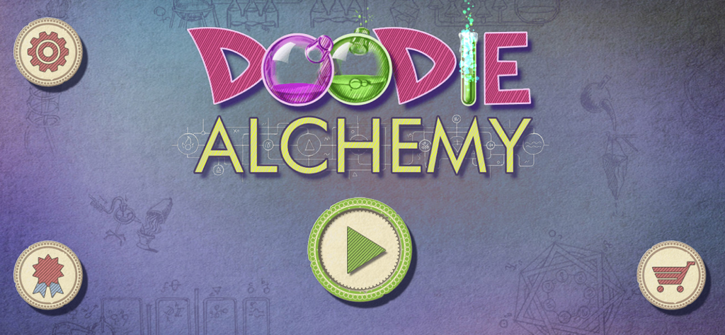 Doodle Alchemy - Main menu of the Doodle Alchemy game showing the hand drawn title logo and a play button