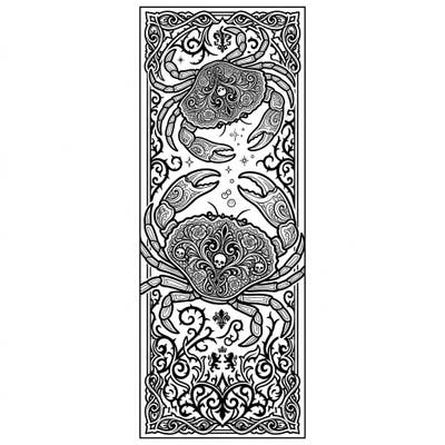 Unleash your creativity with this unique Gothic Crabs bookmark coloring page, featuring two intricately detailed crustaceans framed by dark, elegant patterns. Perfect for adding a touch of mysterious charm to your reading adventures, this design offers a rich and engaging coloring experience.