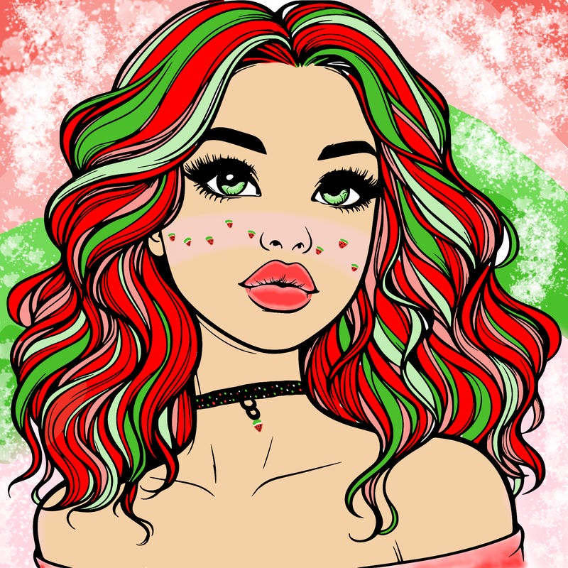 realistic girl with wavy hair and lips