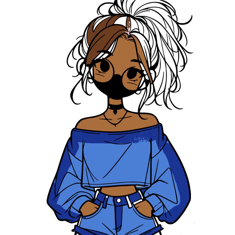 girl with a messy ponytail glasses a baggy crop top and jean shorts