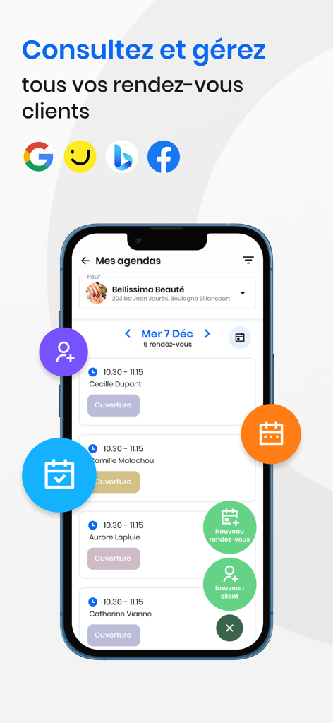 Solocal Manager - Solocal Manager app interface showing a list of customer appointments for a local business
