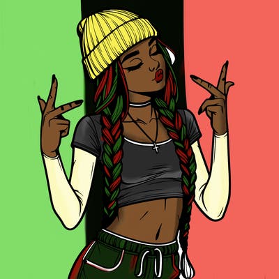 realistic teenage girl with braids and a beanie and crop top doing 🫶🏼