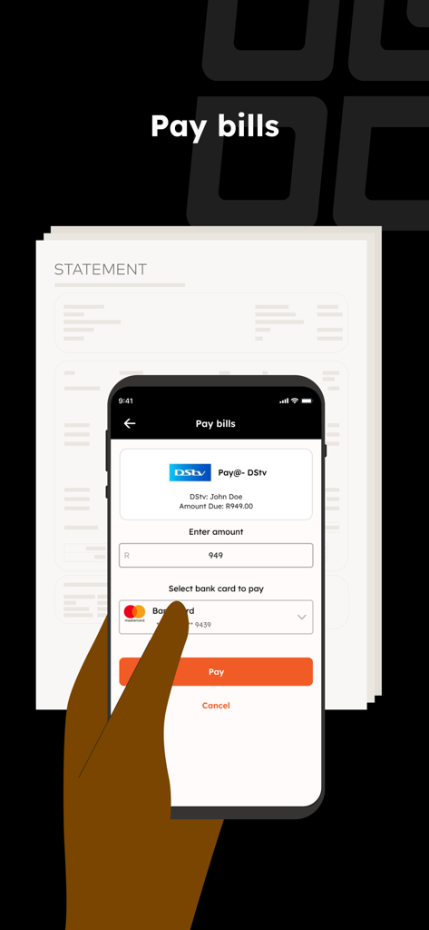 Mobile screen showing the MasterPass Scan to Pay app interface for paying a DStv bill using a Mastercard