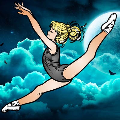 girl gymnast doing split jump