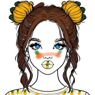 realistic girl with two buns in hair and lips