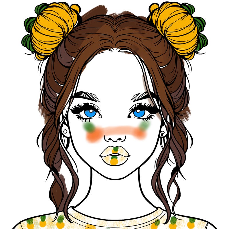 realistic girl with two buns in hair and lips