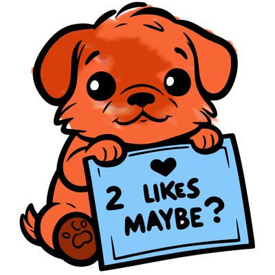 a puppy holding a sign that says 2 likes maybe?