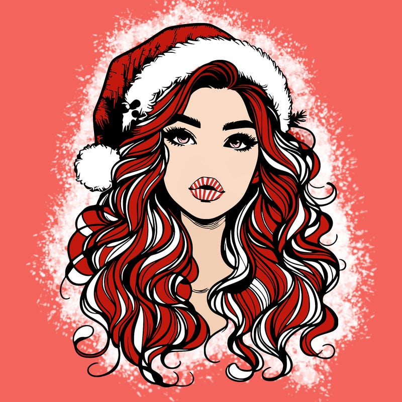 realistic christmas girl with wavy hair and lips
