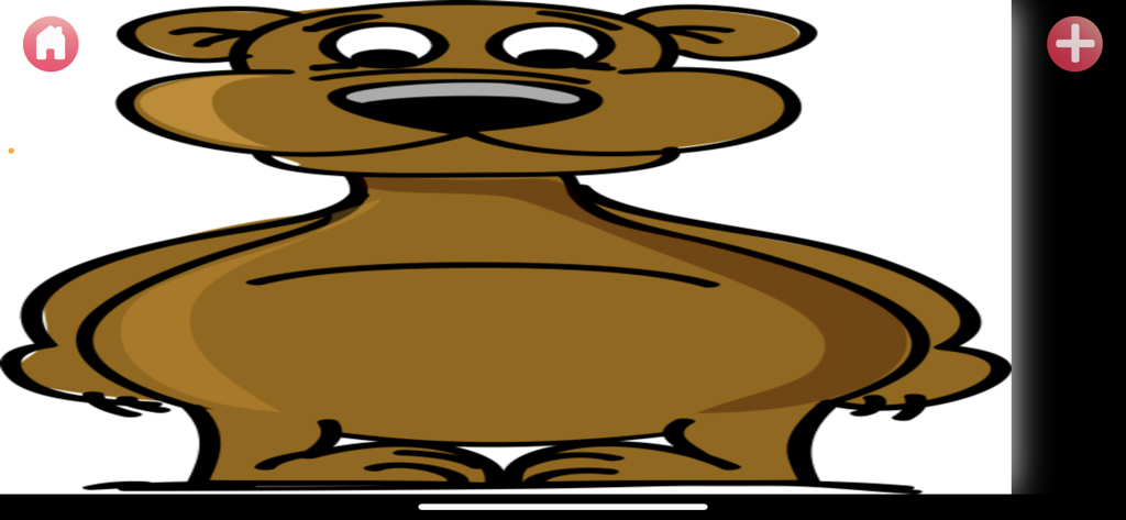 Speak Up Too - speech fun - Un gran personaje de oso de dibujos animados marrón sobre un fondo blanco en la aplicación de terapia del habla Speak Up Too.