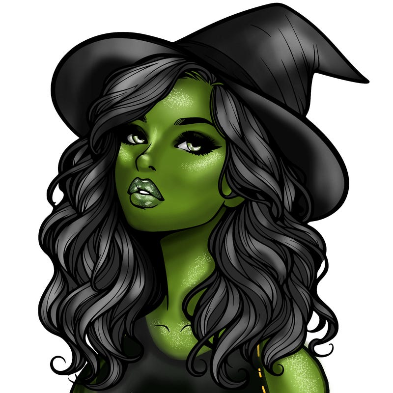realistic witch girl with wavy hair and lips