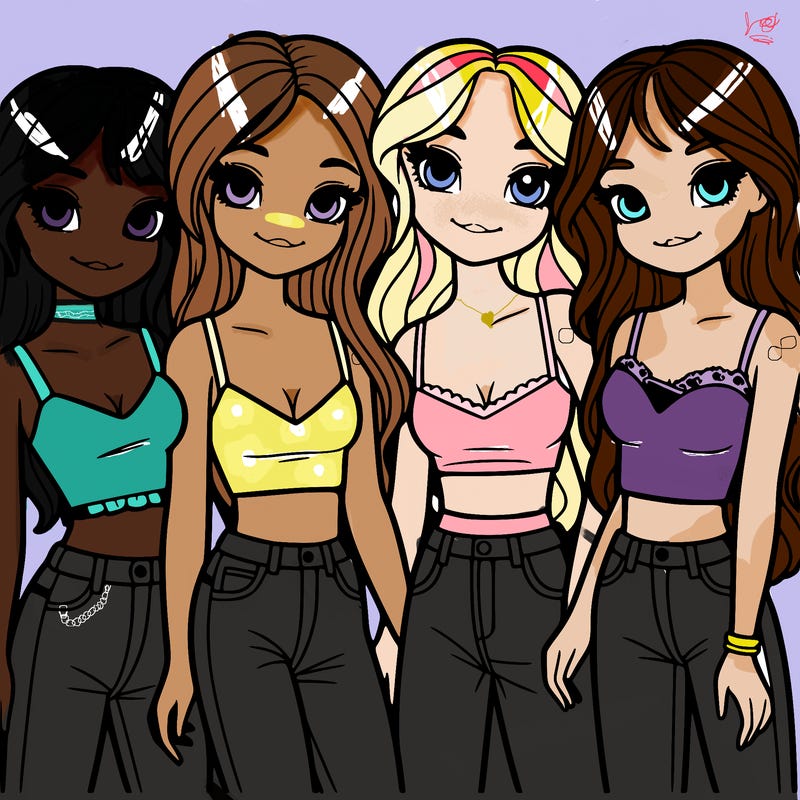 a group of teen girls with crop tops on
