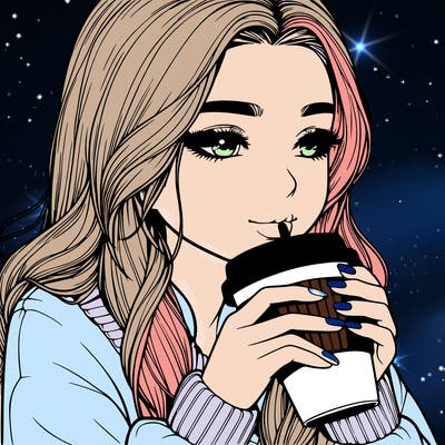 realistic girl drinking coffee