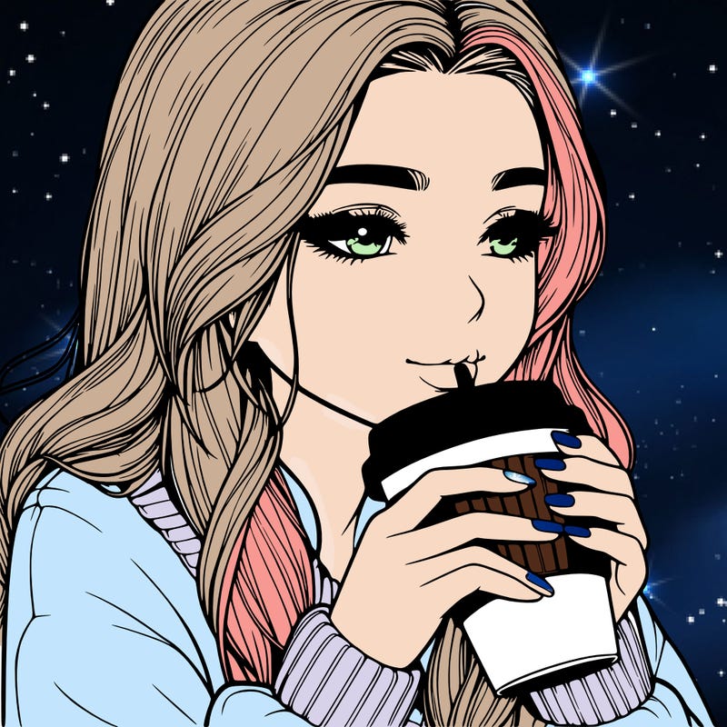 realistic girl drinking coffee