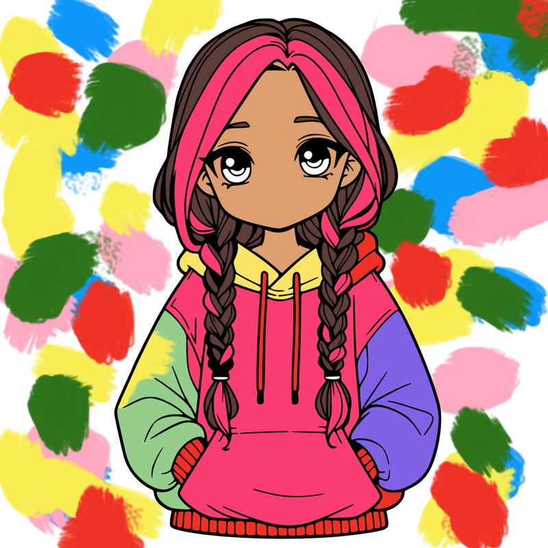 a realistic girl with a oversized hoodie and she has braids