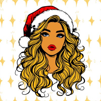 realistic christmas girl with wavy hair and lips