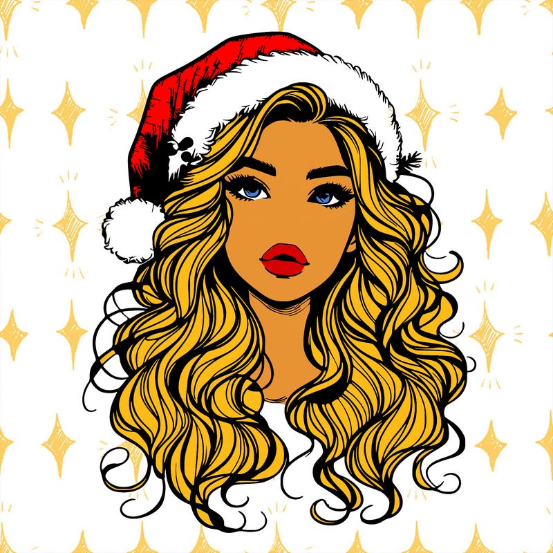 realistic christmas girl with wavy hair and lips