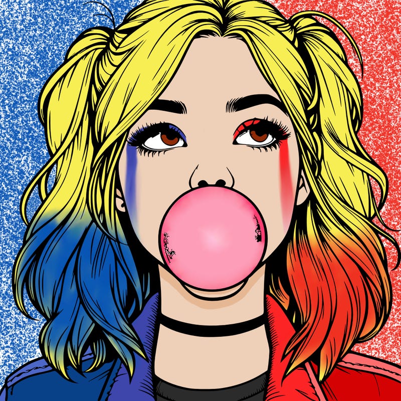 realististic girl blowing bubble -gum