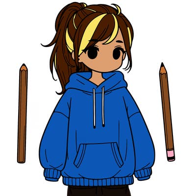 a girl with oversize sweatshirt and a ponytail