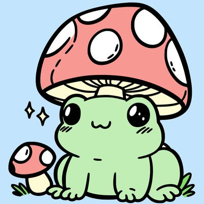 a cute frog with a mushroom hat