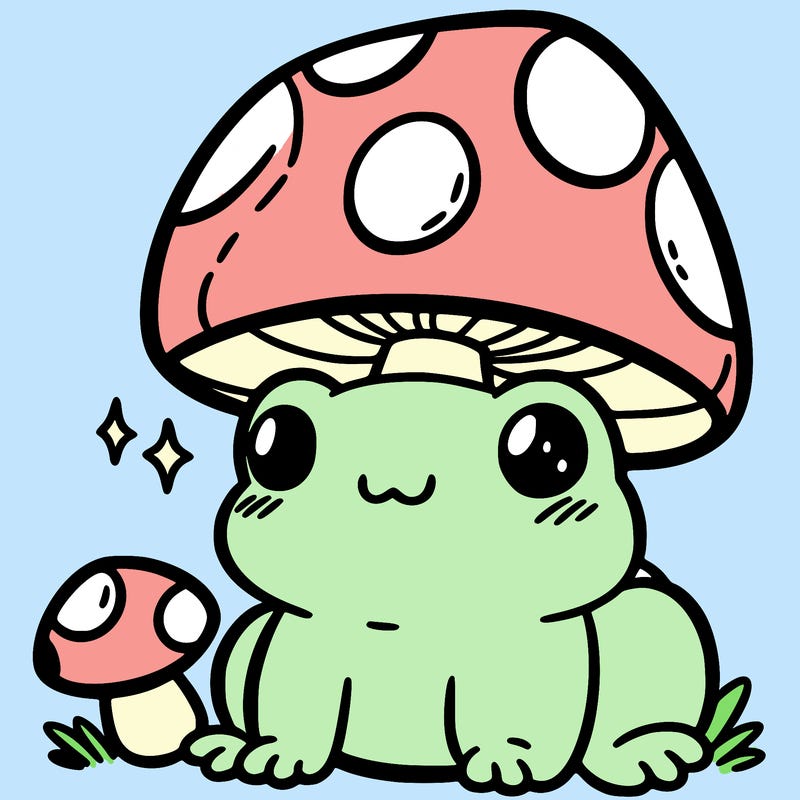a cute frog with a mushroom hat