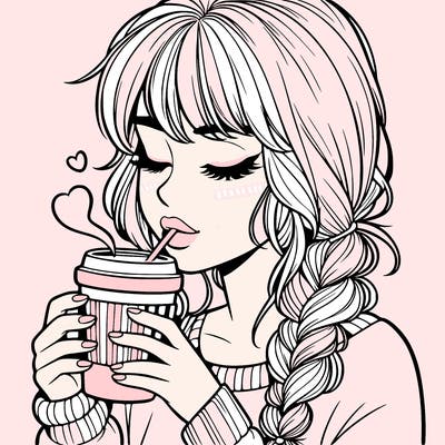 realistic girl drinking coffee