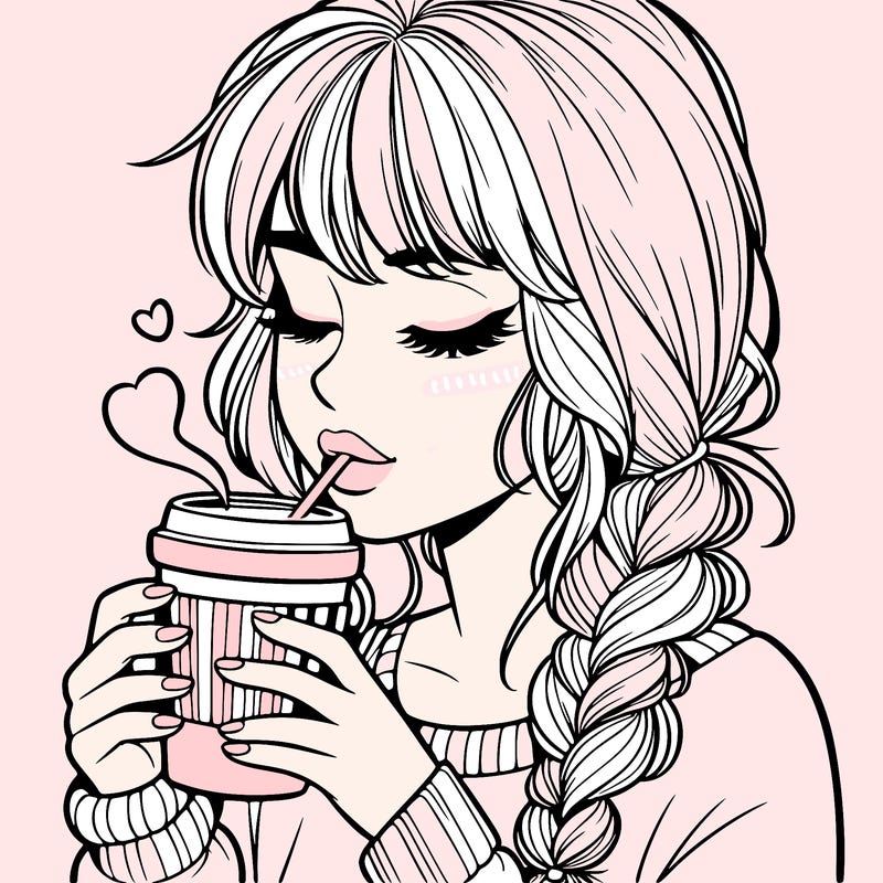 realistic girl drinking coffee
