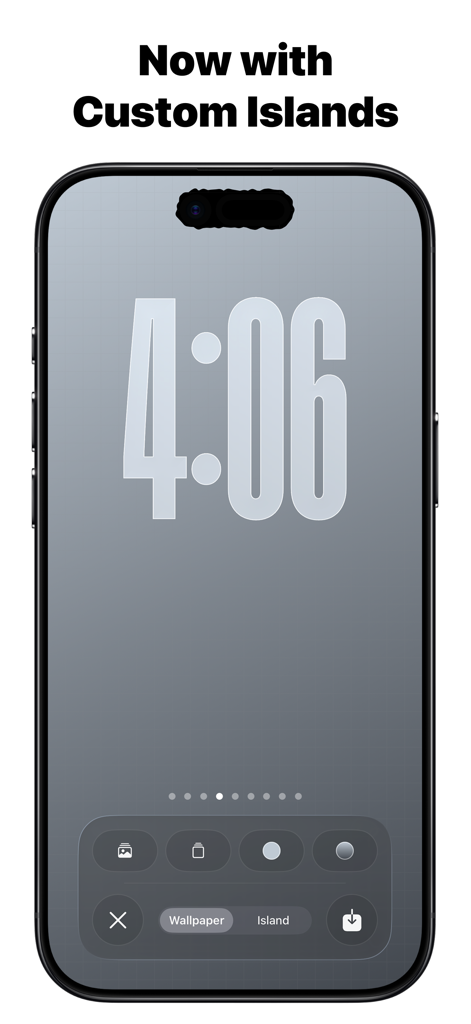 Custom Notch & Dynamic Island - Interface of Custom Notch app showing a personalized dynamic island and wallpaper on an iPhone
