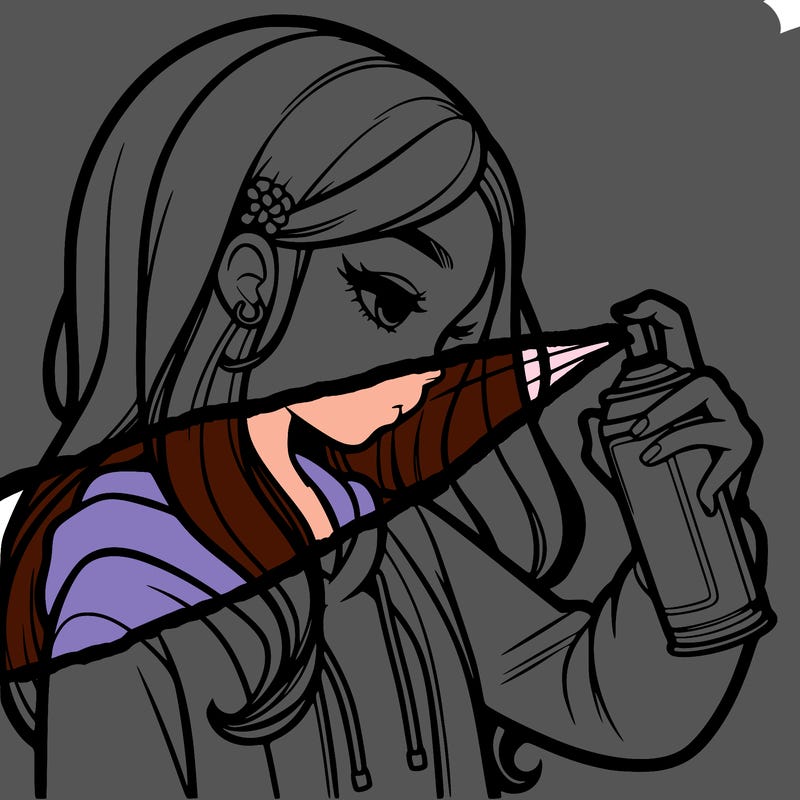 a realistic girl spray painting