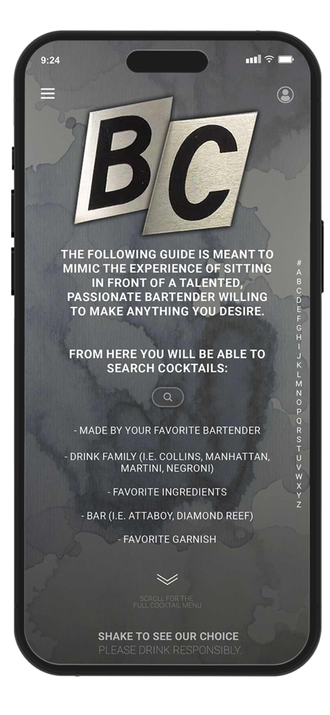 Bartender's Choice Vol.3 - Home screen of Bartenders Choice Vol.3 app showing cocktail search categories and professional mixology guidance