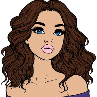 realistic girl with wavy hair and lips