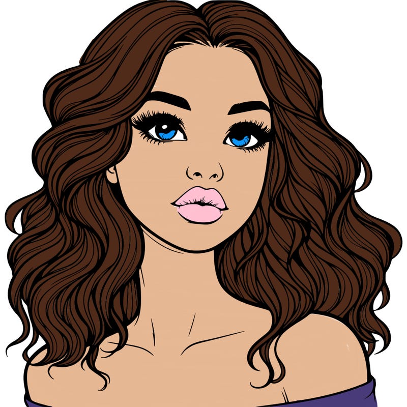 realistic girl with wavy hair and lips