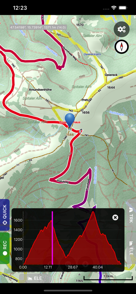 Cartograph Maps 3 - Cartograph Maps 3 interface with topographical map and elevation profile graph