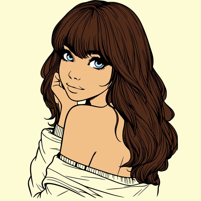 realistic girl with bangs looking over her shoulder