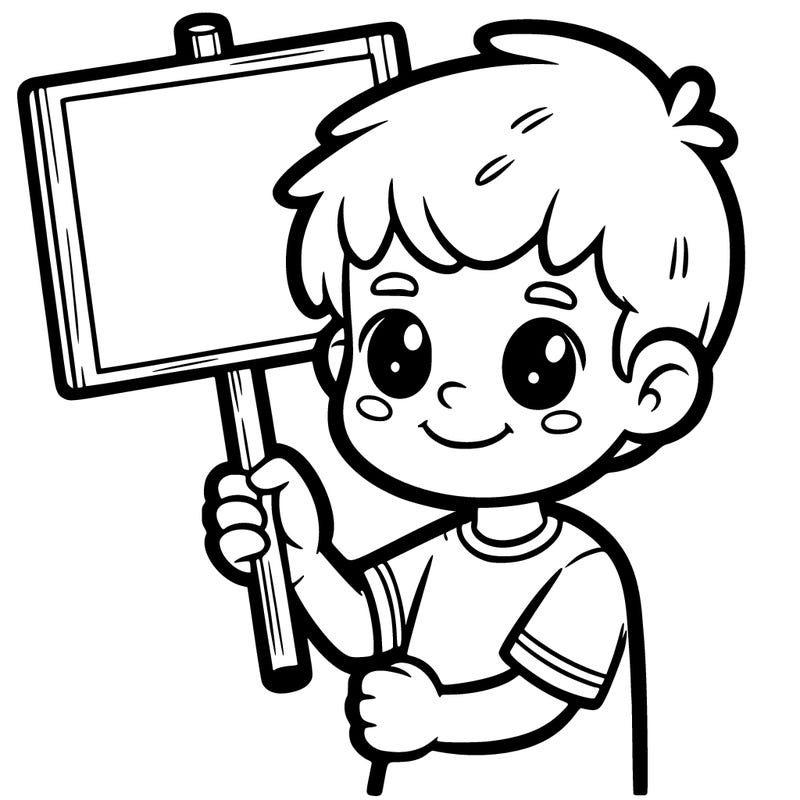 boy holding sign