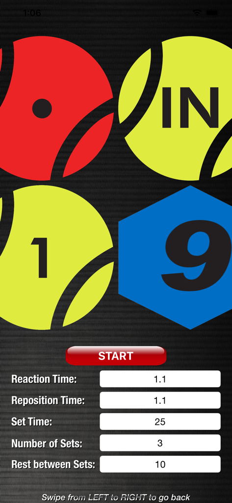 2 B Fast Pro - Interface of the 2 B Fast Pro app showing reaction training settings and colorful sports icons