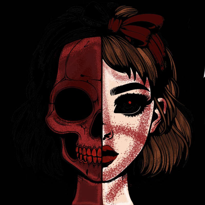 realistic girl with half skull mask